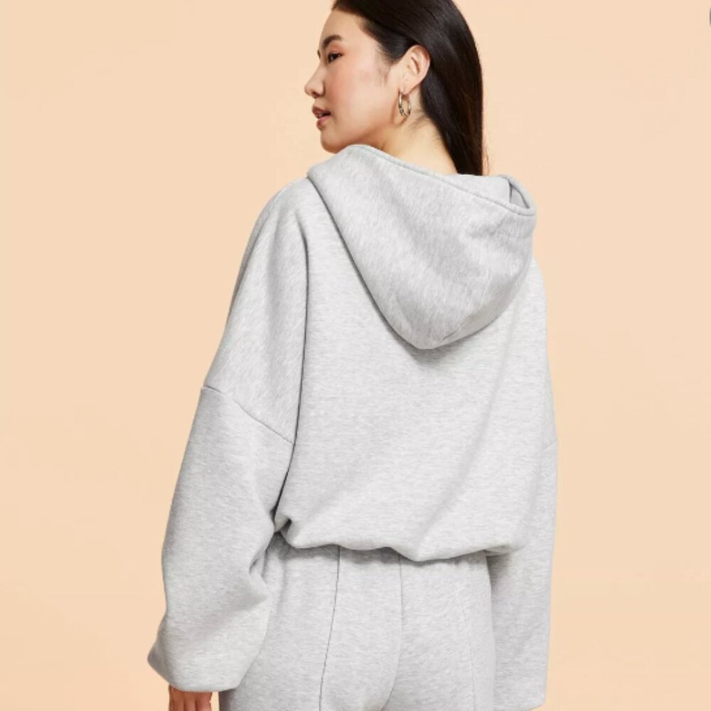 NWT Blogilates Marshmallow Full Zip Hoodie Sweatshirt Heathered Gray - Picture 2 of 13